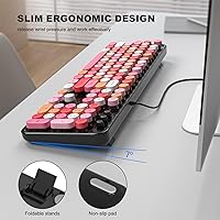 Vista 3 de MOFII Teclados de computadora con cable, teclado USB de tamaño completo Plug Play, bonito teclado estético colorido con soportes plegables