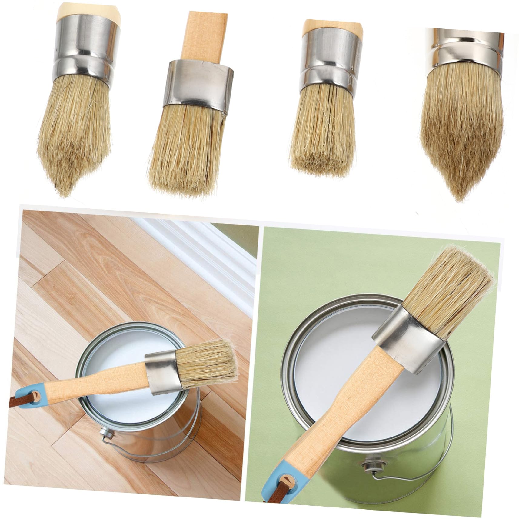 Pinceles para Pintar Mango de Madera y Cerdas Flexibles Juego de 4 Adecuado para Pintura Acrílica y Manualidades Hogar