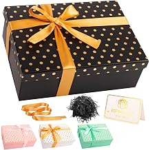 Black Gift Box with Lid 25x18x9cm Luxury Large Gift Boxes for Presents, Empty Birthday Gift Box for Christmas Wedding Bridal Valentines Day Birthday Present Box Women Men with Card Ribbon