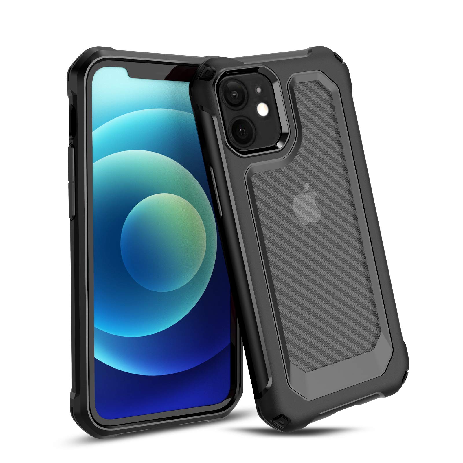 OJBK Armor Series Compatible with iPhone 12 Mini Case 5.4 inch,[Carbon Fiber Armor Guard] Shock Absorption Protection, Matte Translucent PC + Flexible Frame Cover,5.4"