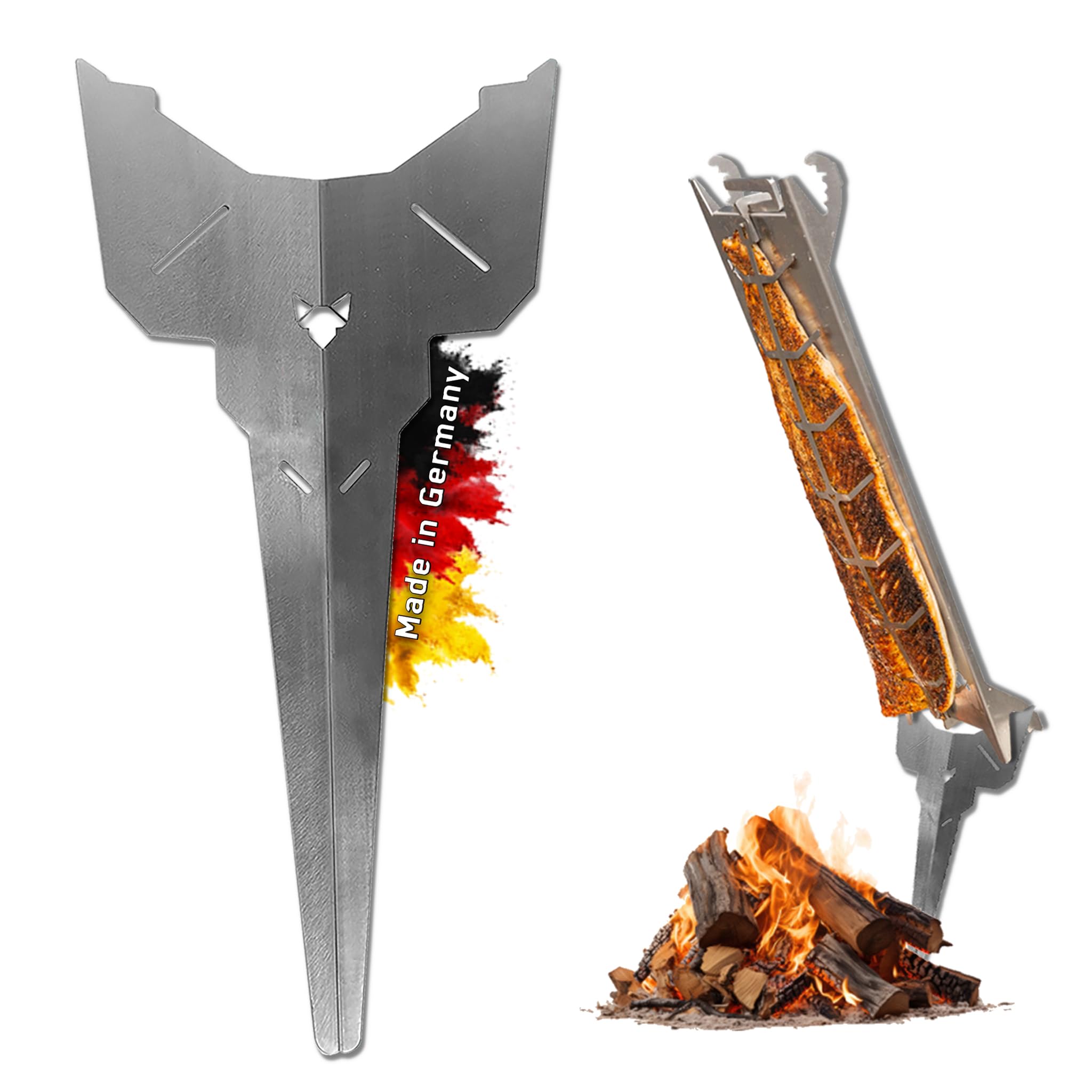 FENNEK Erdspieß | für FENNEK Flammlachshalter mit speziellem Spannmechanismus- Keine Schrauben nötig | Ideal für Camping, Garten oder Lagerfeuer | Made in Germany
