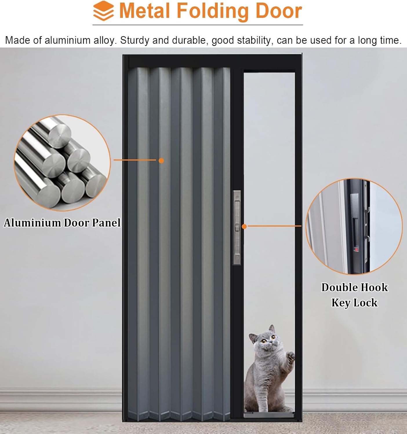 Heavy Duty Accordion Folding Door - 51x80in Retractable Sliding Concertina Gate for Living Room, Office & Hallway - Space-Saving Interior Door Solution