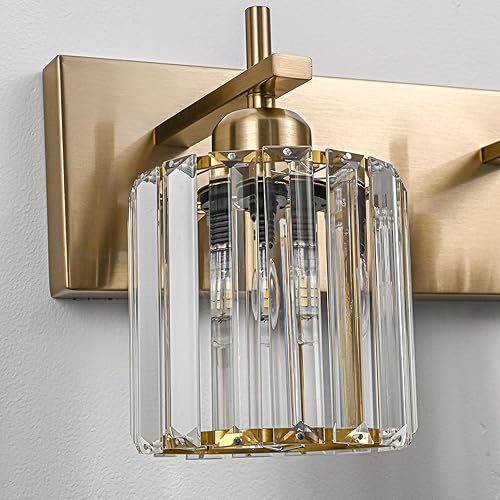 Miniatura 4 de Modernas luces de cristal para tocador de baño, 4 luces doradas sobre espejo, iluminación de pared de cristal con acabado dorado pulido