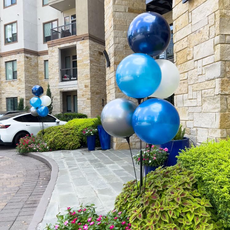 Image of Reusable Outdoor Balloon Clusters - Helium Free, All-Weather, Durable, Plastic Balloons for Advertising, Real Estate, Grand Openings & Events (Navy,Light Blue,White,Silver,Blue)