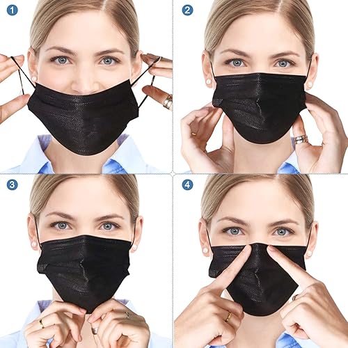 Miniatura 6 de 100 máscaras faciales desechables negras con lazo elástico para las orejas, transpirabilidad y comodidad