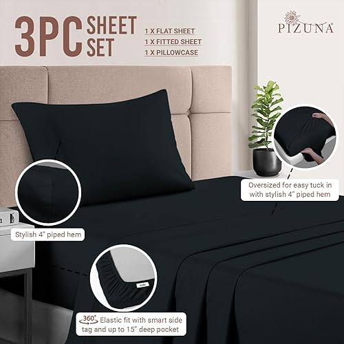 Miniatura 3 de Pizuna Sábanas de algodón puro 100% tamaño individual, lujosas sábanas de satén de algodón de fibra larga de 400 hilos, tamaño individual con