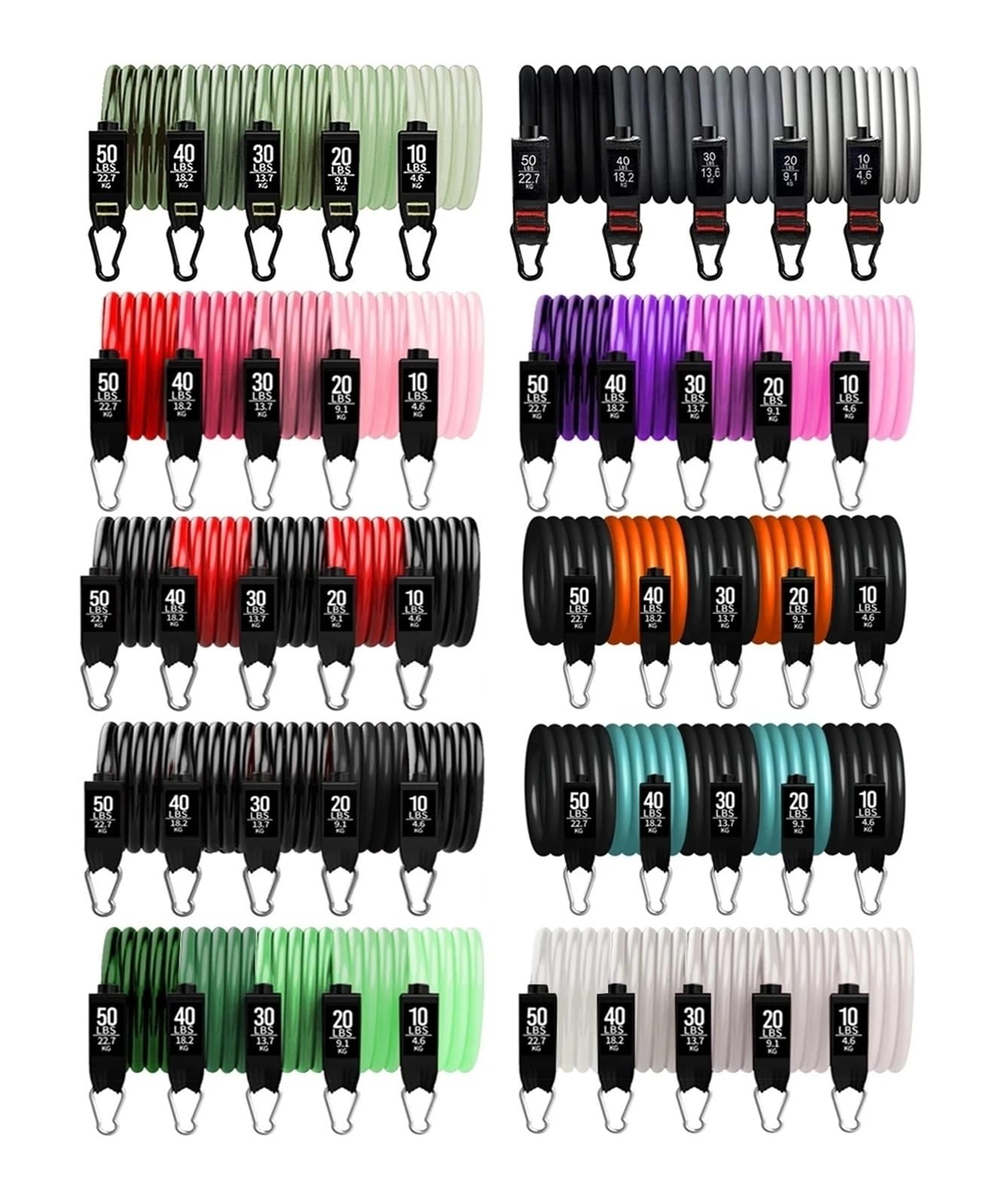 Zestaw Premium Fitness Resistance Bands do treningu domowego, opaski do ćwiczeń z kotwicą do drzwi, uchwytami i paskami do jogi, pilatesu, treningu siłowego i terapii fizycznej (HLG lan)