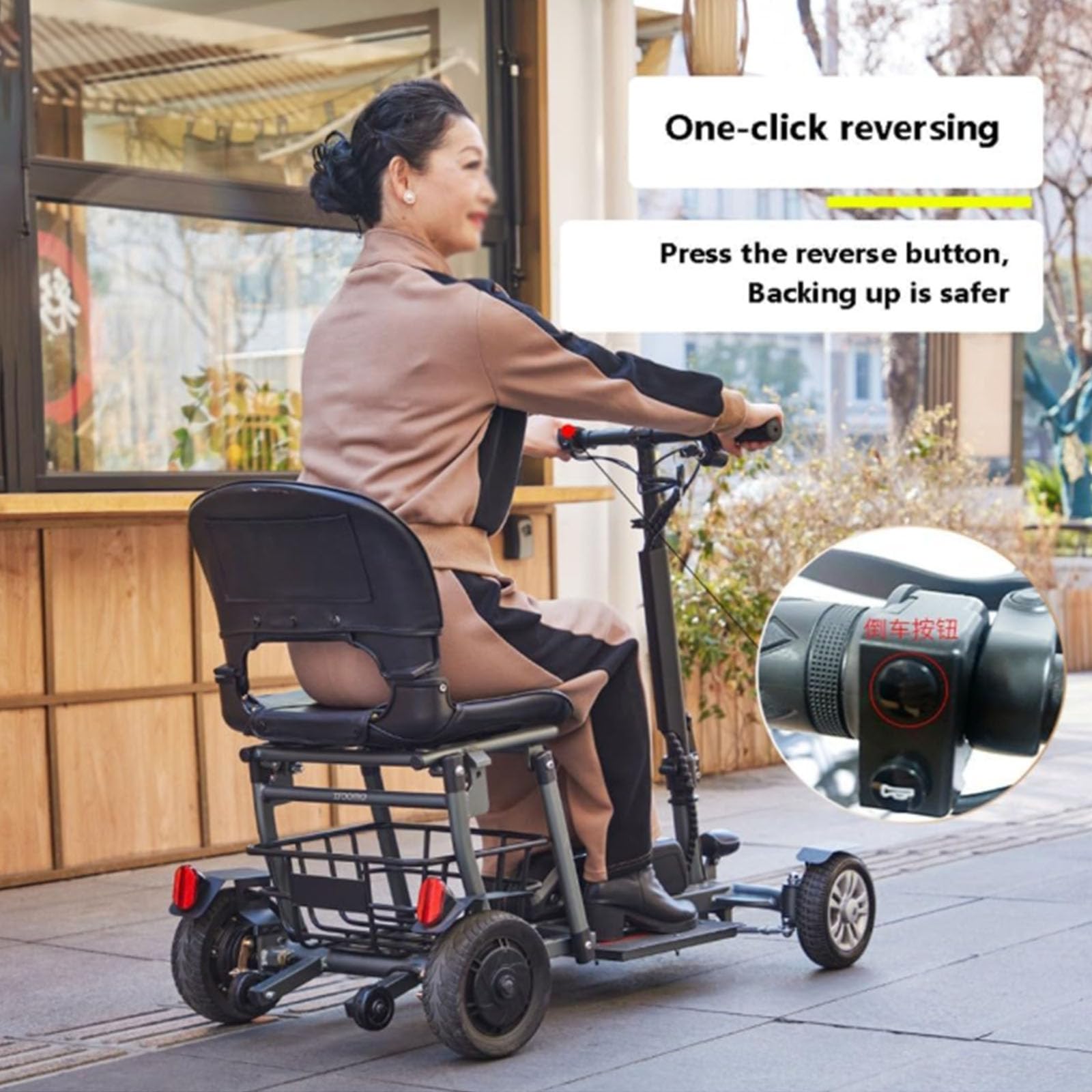 BCBKD Scooter De Movilidad Plegable,Scooter De 4 Ruedas, Scooter De Viaje Portátil, para Inválidos Y Mayores - Batería De Larga Duración, con Asiento Y Cesta