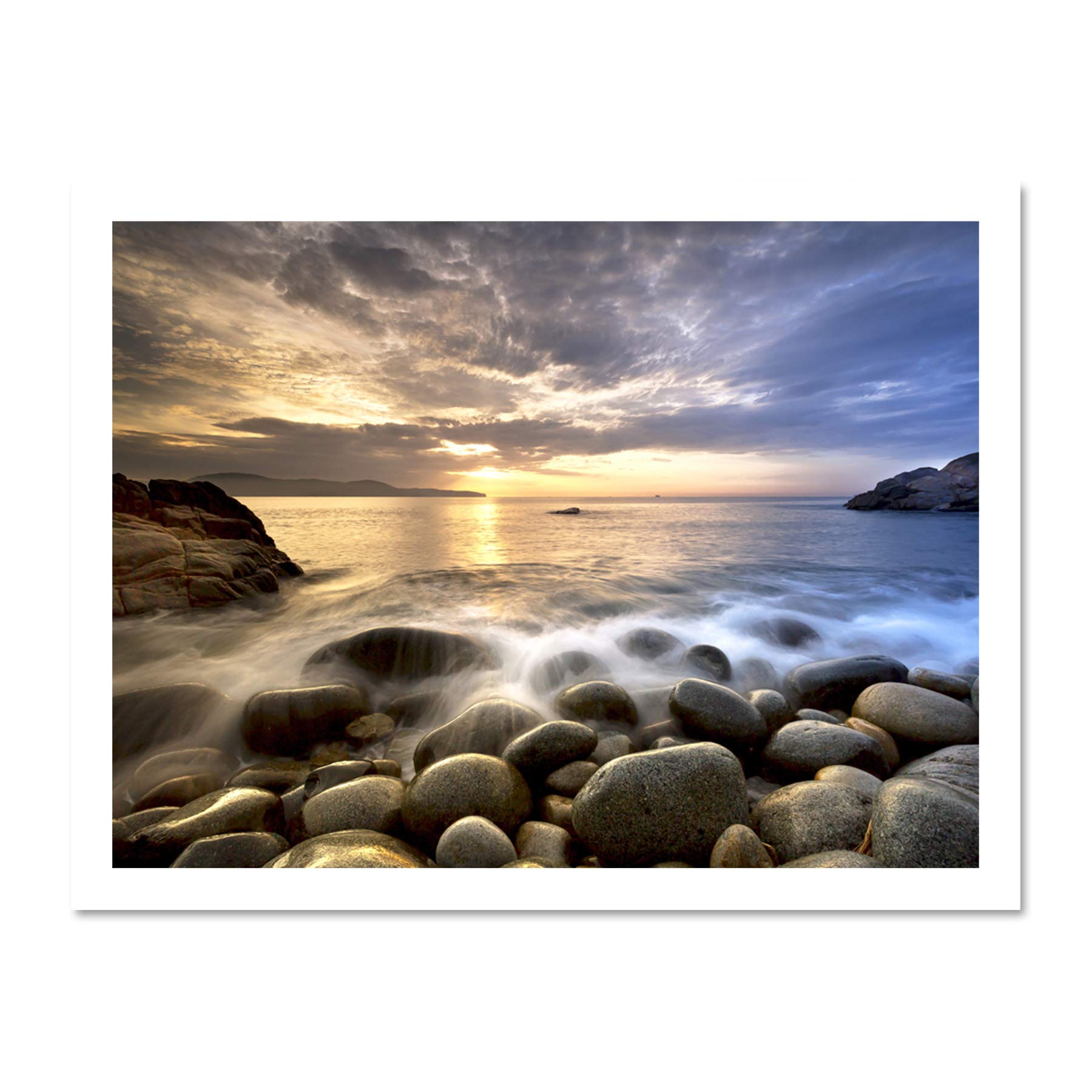 Sunset Rocky Seaside Beach Large Framed Art Print Poster Wall Decor 18x24 inch
