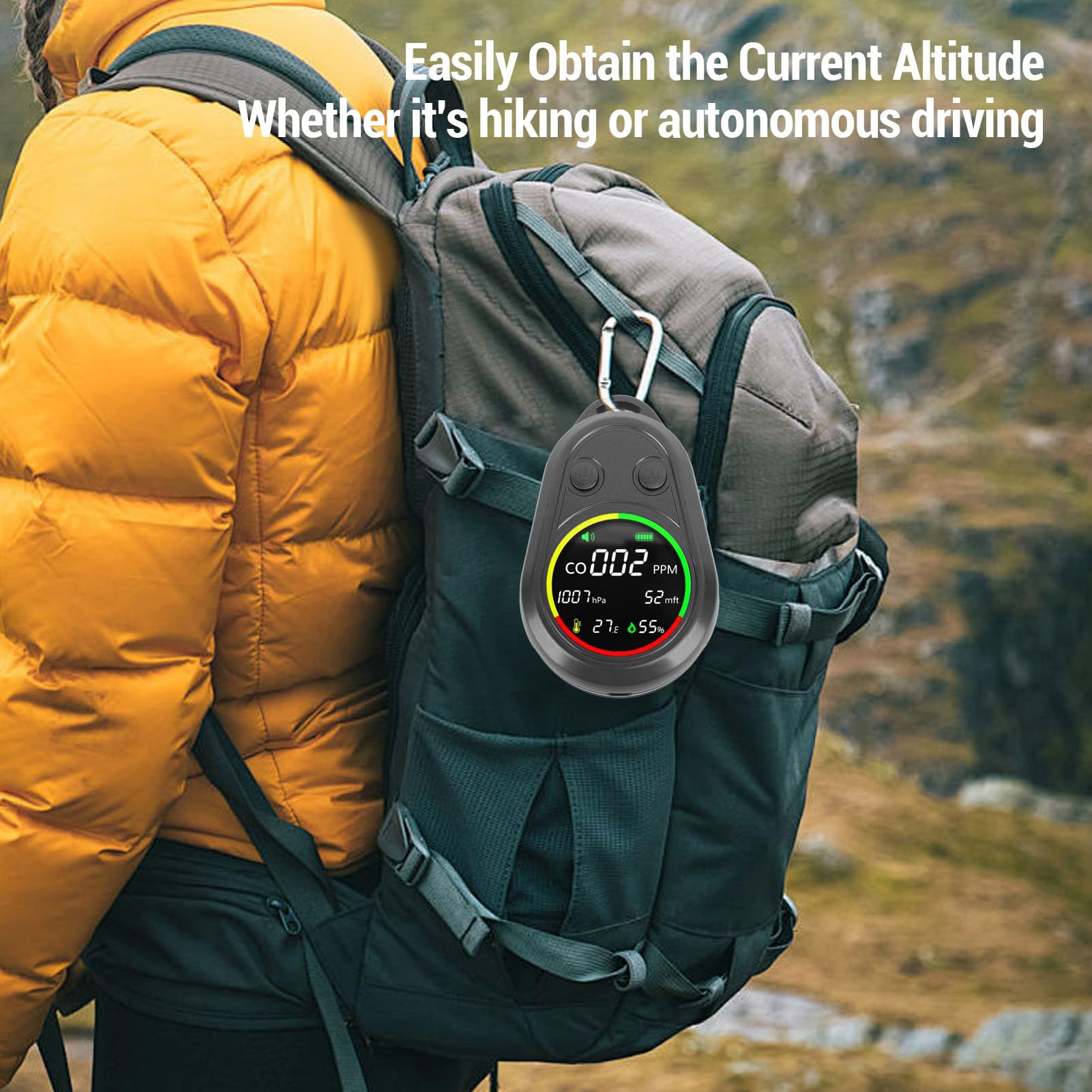 Naroote Detector Portátil de Calidad del Aire 5 en 1 CO Altitud Presión Atmosférica Temperatura Humedad Probador con Sensor de Alta Precisión para Actividades Al Aire Libre Camping