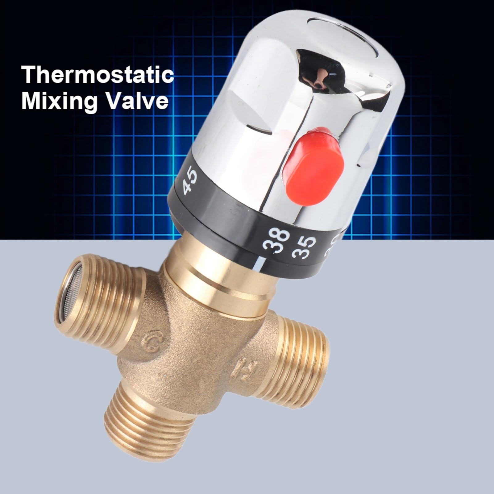Válvula mezcladora termostática de 4 vías, mezclador termostático de temperatura del agua, válvula mezcladora termostática G1/2 para sistema de ducha, baño, tubo, cuenca, agua caliente