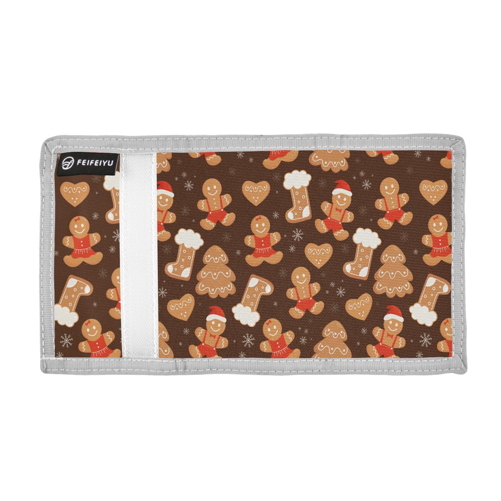 JHKKU Christmas Gingerbread Cookies Trifold Wallets for Kids Boys Girls, Outdoor Sports Wallet for Teen, with Zipper Coin Pocket Novelty Purse