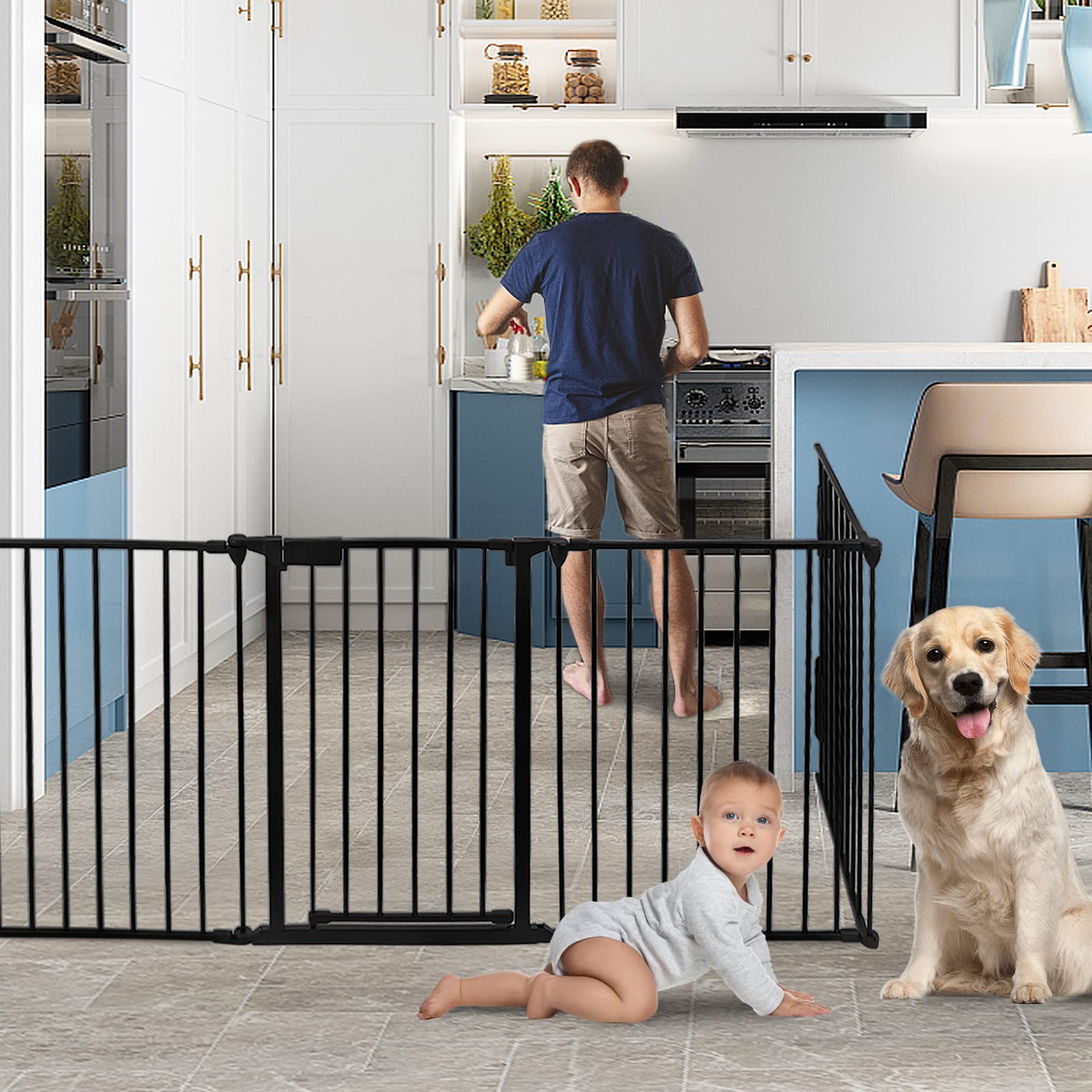 Froadp 75x60cm Parrilla Protectora para Chimenea Barrera con Puerta 5pcs Corral Plegable para Cachorros Valla para Niños 300cm Barreras Metálica Protección de Seguridad para Puertas y Escaleras