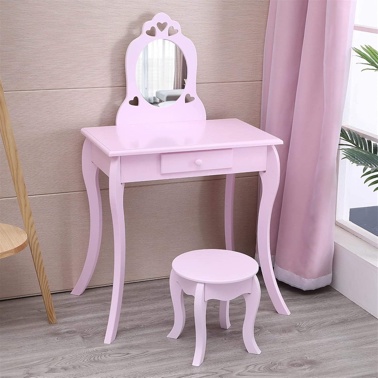 Vanity Benches Dressing Table Single Mirror Curved Foot Purple Bedroom Indoor Drawer