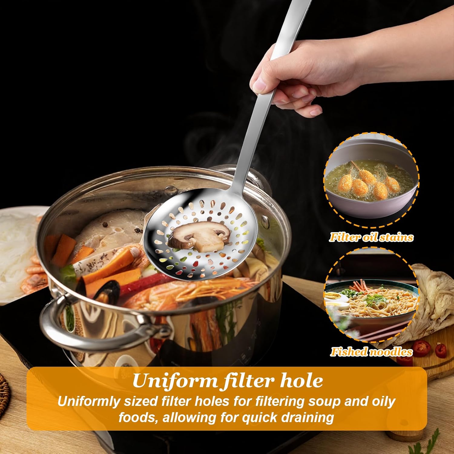 7Pcs Stainless Steel Cooking Utensils Set Spoon Spatula Ladle Kitchen Utensils Set Silver Serving Utensil Soup Spoon, Slotted Serving Spoons, Slotted Turner, Skimmer, Ladle, Pasta Fork