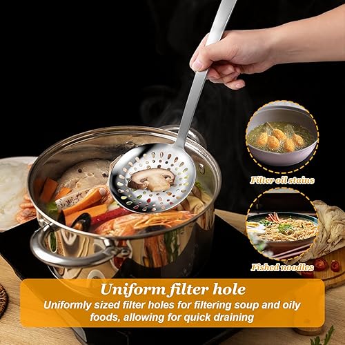 Miniatura 7 de Juego de utensilios de cocina de acero inoxidable, 7 piezas, cuchara de cocina, espátula, cuchara de sopa, cucharas de servir ranuradas, cucharón,