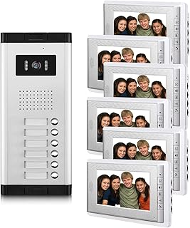 6 Units Apartment Video Intercom System, 7 Inches Monitor Wired Video Door Phone Kit, Indoor Outdoor Video Doorbell Kit, Monitoring, Unlock, Dual Way Door Intercom, 6 PCS Screen for Household