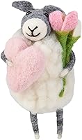 Primitives by Kathy Felt Happy Lamb Collectible Critter with Pink Heart & Flower Bouquet - Cute Valentine's Spring Decor