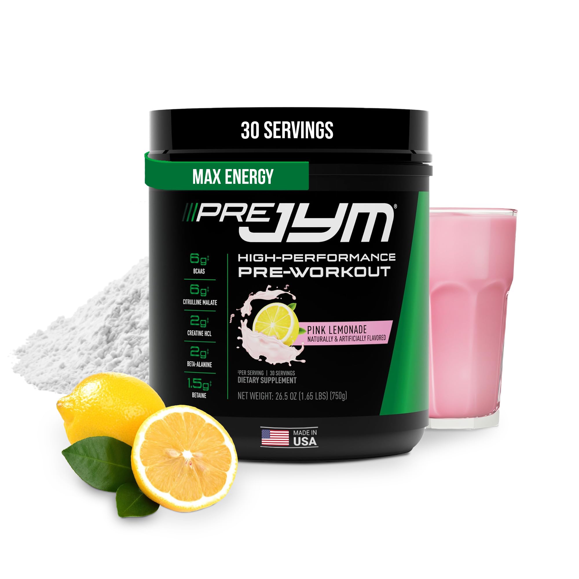JYM Supplement Science Pre JYM Pink Lemonade Pre Workout Powder for Men & Women, BCAAs, Nootropics, Creatine HCI, Citrulline, Beta-Alanine, Betaine, Taurine, Huperzine, 30 Servings
