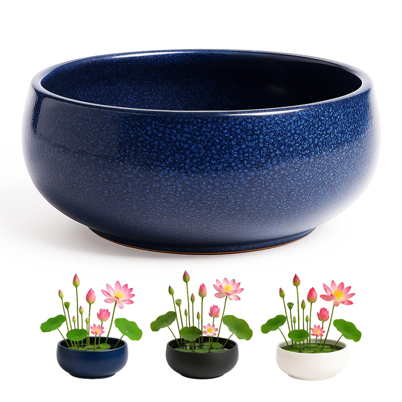Leap Fit Ceramic Lotus Bowl Planter for Indoor - 6.5 Inch Flower Pot for Women Bonsai Water Plants Lover - Shallow Planter for Office Desk Home Decor