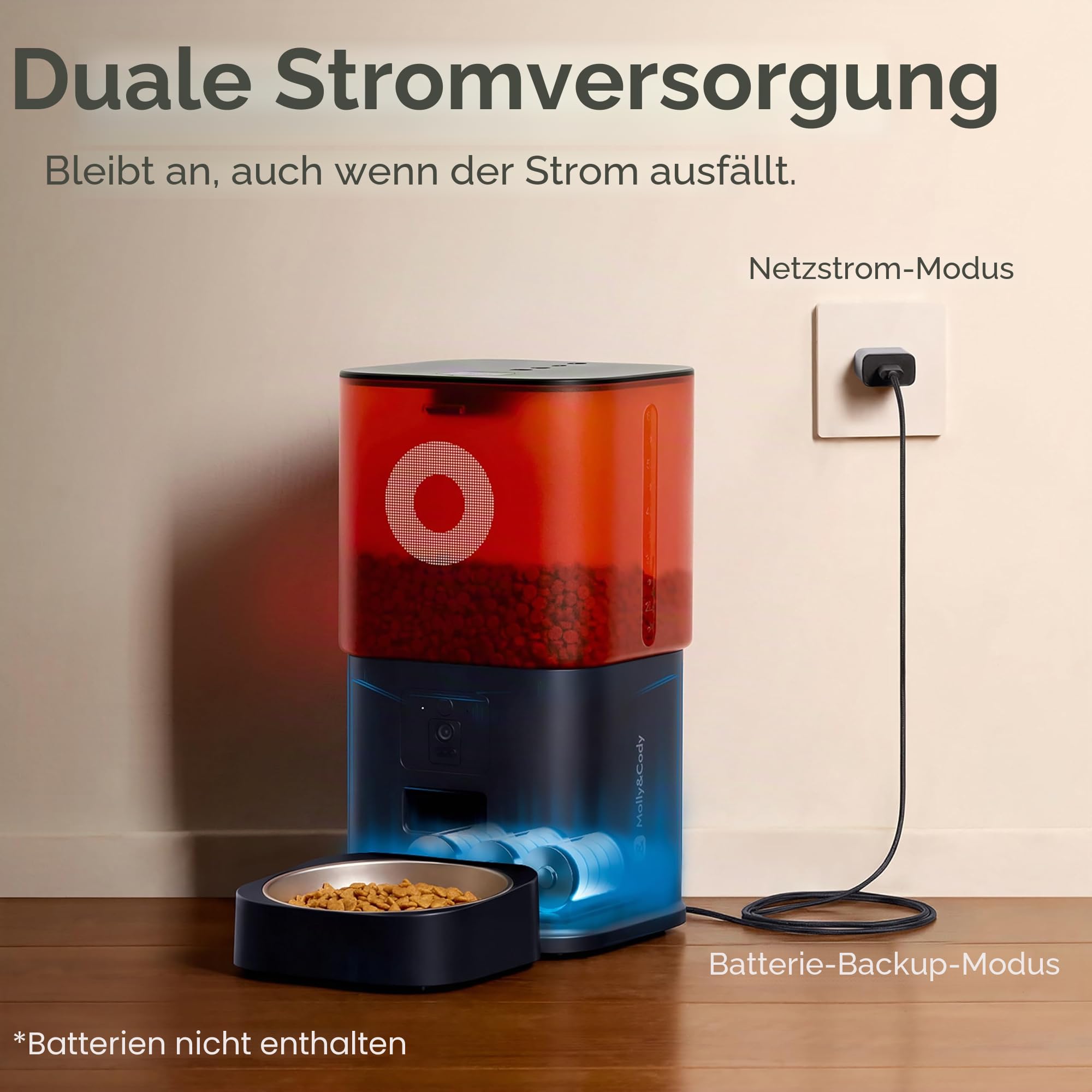 Futterautomat Katze mit Kamera 6L, Automatischer Katzen Futterautomat für Katzen und Hunde, App-Steuerung per WLAN, 2-Wege-Audio, Nachtsicht, Futterspender mit Edelstahlnapf (Schwarz und Rot)