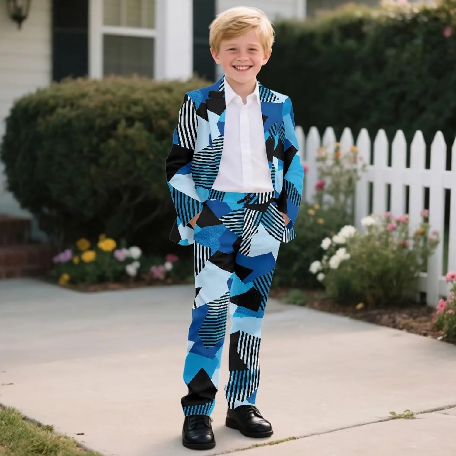 AFPANQZ Boy Suits for Weddings Blazer Pants Set with Pockets Casual Suit Classic Kids 2 Piece Sport Coats Outfits for 5-14Y