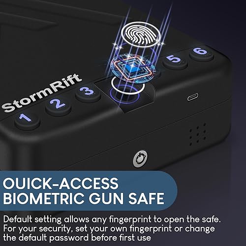 Miniatura 7 de Caja fuerte para armas pequeñas para pistolas, caja de seguridad biométrica para pistola con acceso al teclado digital de huellas dactilares, caja