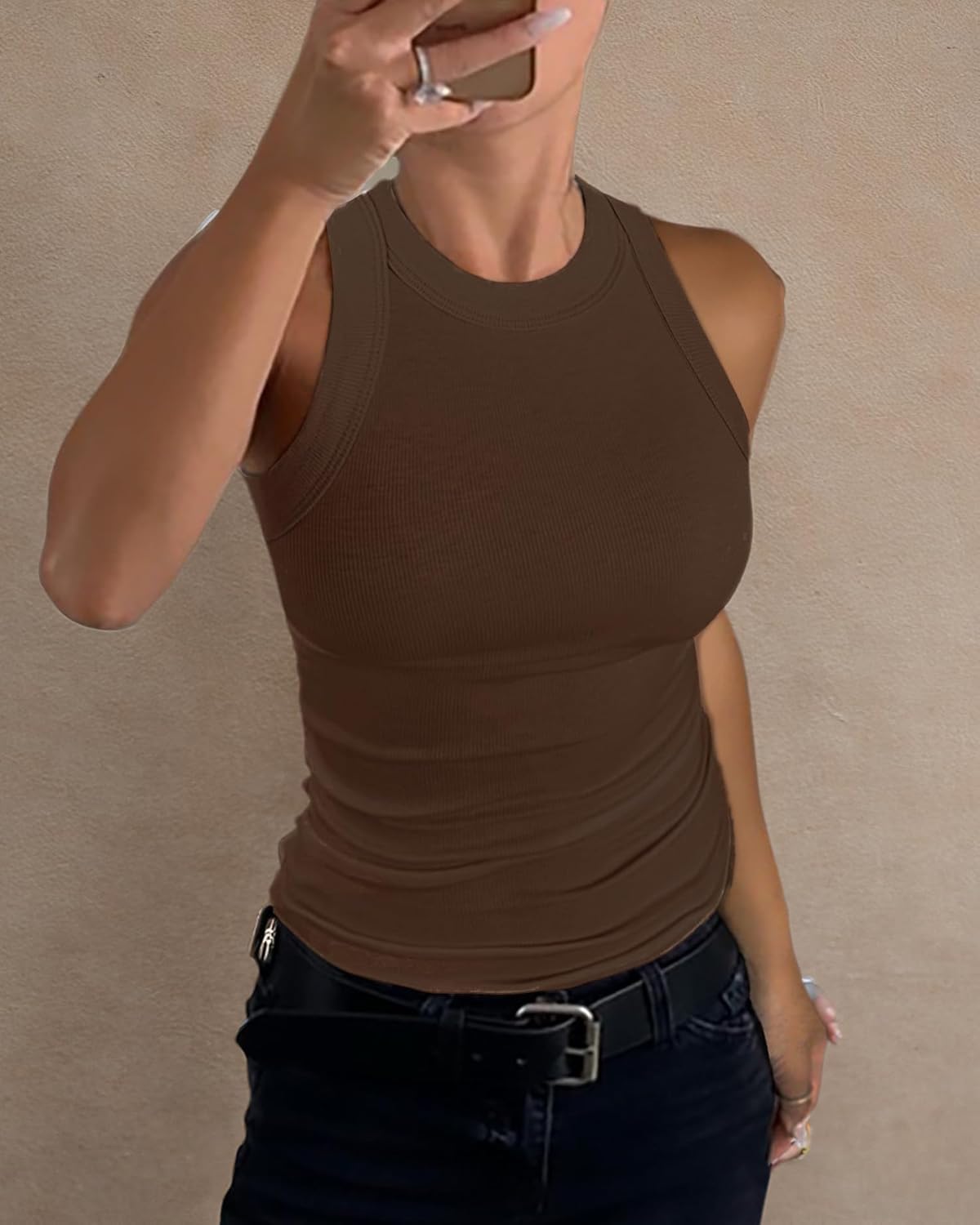 GEMBERA Womens Sleeveless Racerback High Neck Casual Basic Cotton Ribbed Fitted Tank Top - Image 7