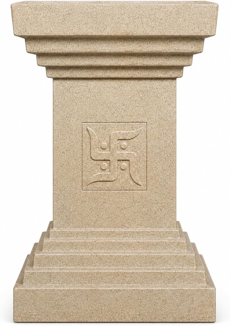 Synergy Plast Tulsi Plant Pot for Indoor Outdoor Use (Sandstone) | Marble Finish Fiber Planter with Drainage Hole | Decorative Tulsi Gamla for Home Balcony Garden Terrace | Size:- 16X16X22 Inches