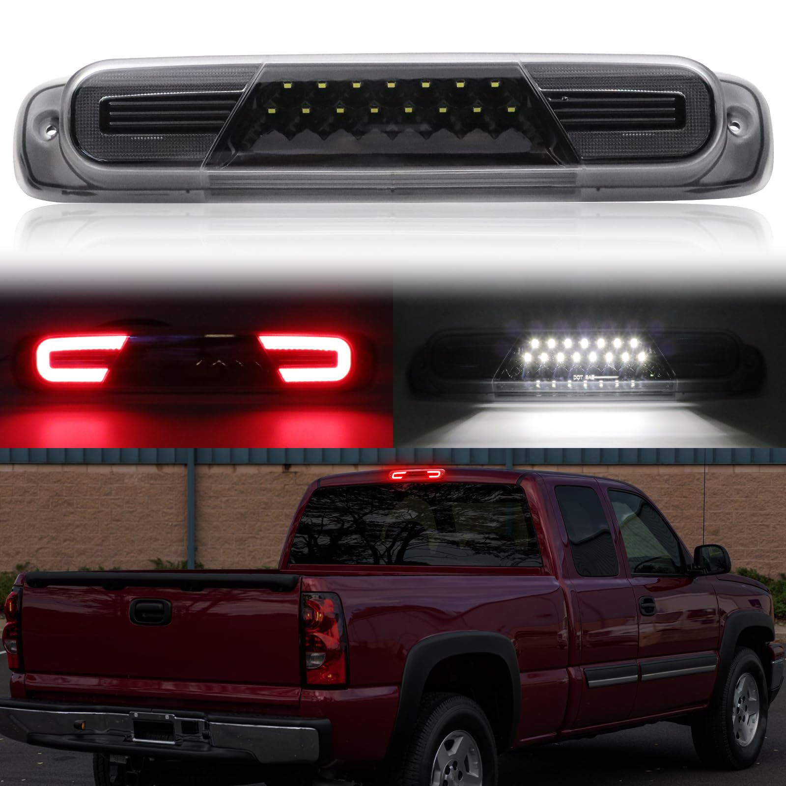 AUYICH LED Third Brake Light Compatible With Silverado Sierra 1500 2500 3500 HD Classic 1999-2007, 3rd Brake Light Assembly Replace, Rear Center High