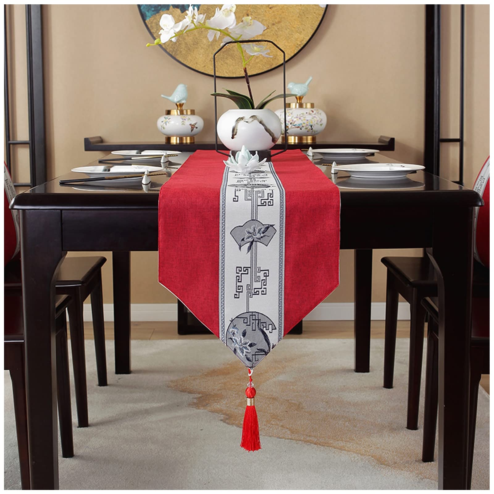 Runner da tavola con nappe, 33 x 210 cm, in lino, decorazione per tavolo da pranzo, cucina, feste, matrimoni, perfetto per eventi domestici