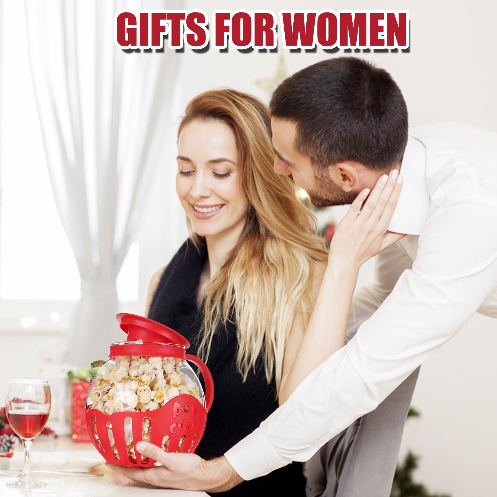 Ciotola per Popcorn per Microonde, Pop corn Microonde Vetro,Macchina Popcorn,Coperchi in 3 in 1 per Snack Salutari, per Raduni, Feste, Picnic, Rosso, Pentola a Microonde Aria Popcorn Spuntino