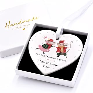 Couples First Christmas Together Decoration, 1st Xmas Tree Decoration Bauble, Ceramic Mouse Family Christmas Tree Ornament, Keepsake Christmas Gifts Presents, With Gift Box