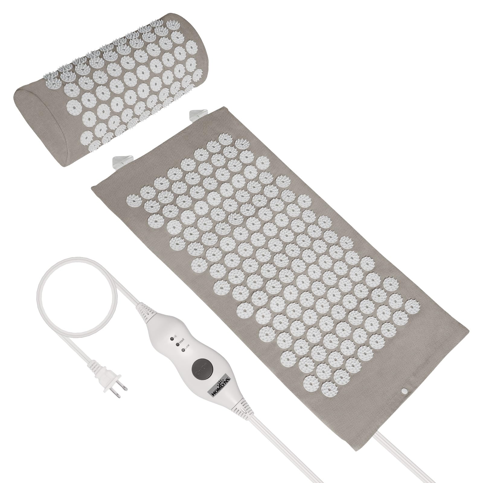 HOMLYNS Heated Acupressure Mats - 3 Heat Levels with 2 Hours Auto Off, Heating Acupuncture Mat Full Body Massage for Pain Relief Pad in Grey