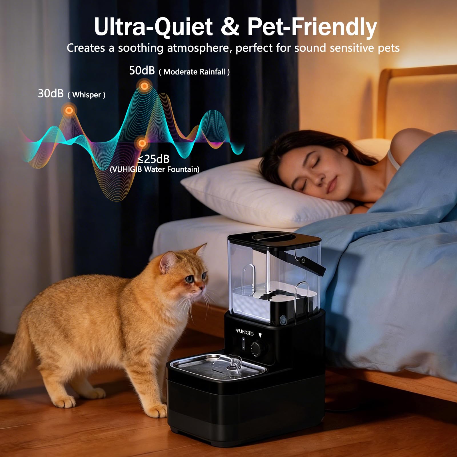 Fuente de agua inalámbrica para gatos, separación de aguas residuales, bomba sin filtro, dispensador automático de agua para gatos, ultra silencioso, de acero inoxidable, con sensor de radar, fuente