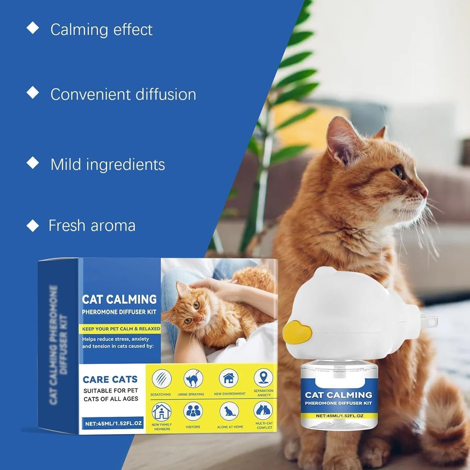 Petwellness Diffuseur Chat,Pet Wellness Diffuseur Chat Anti Urine,avec Recharges,Stop Aux Bagarres Et Aux Sifflements des Chats Fini Au Marquage Urinaire，2pcs