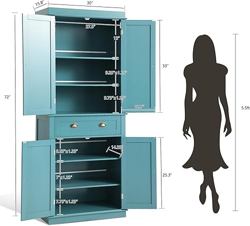 Miniatura 3 de YOCONYO Armario de despensa de cocina, armarios de despensa para almacenamiento de cocina con cajón, puertas y estantes ajustables, sala de estar y