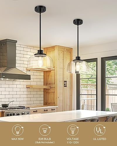 Miniatura 2 de Emak PL131-BK-CG - Luces colgantes modernas para isla de cocina, cocina, comedor, baño, bar, pantalla de vidrio transparente de 10 pulgadas, lámpara