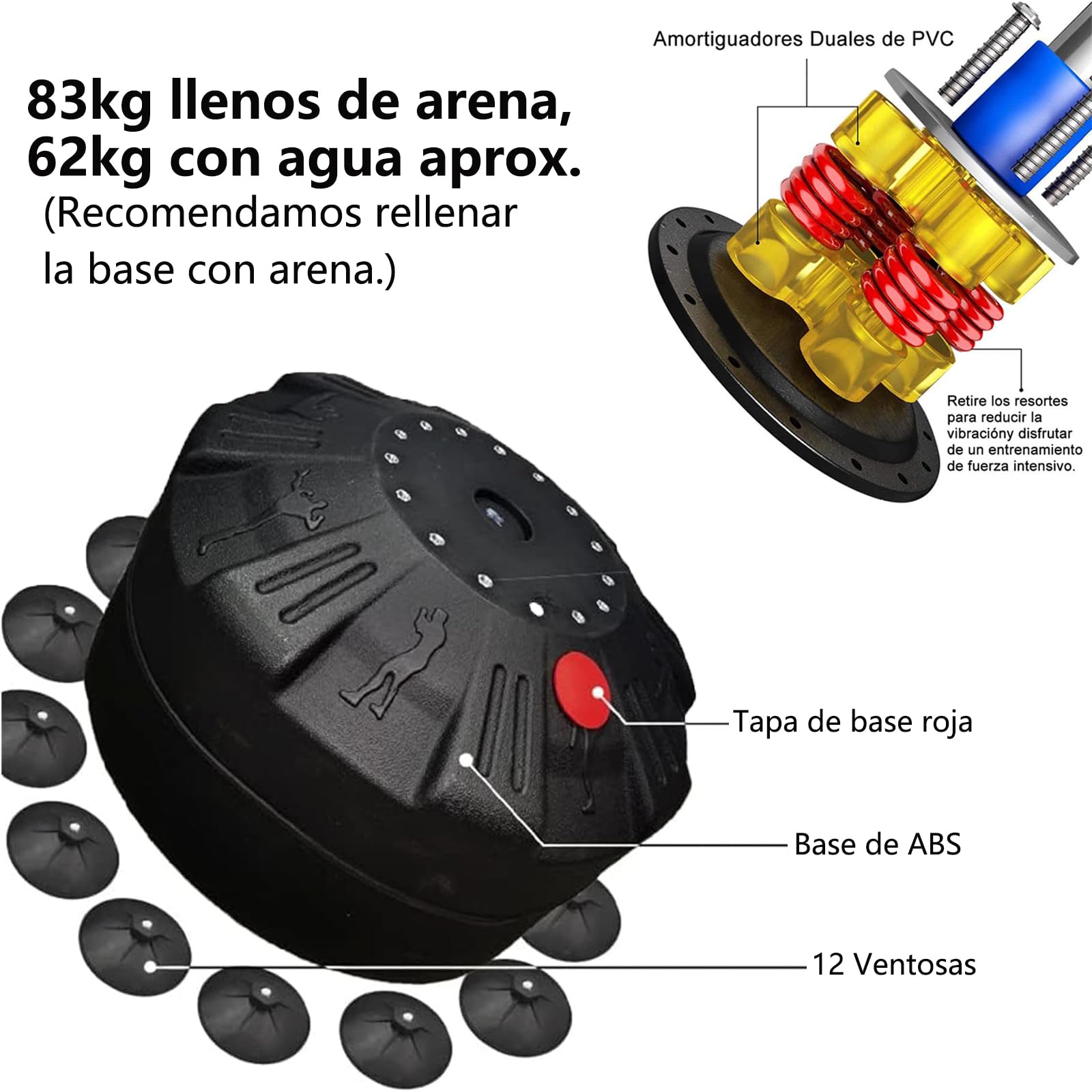 Saco de Boxeo de Pie para Adultos con 12 Ventosas - Independiente, Ideal para MMA, Karate, Fitness, Kickboxing