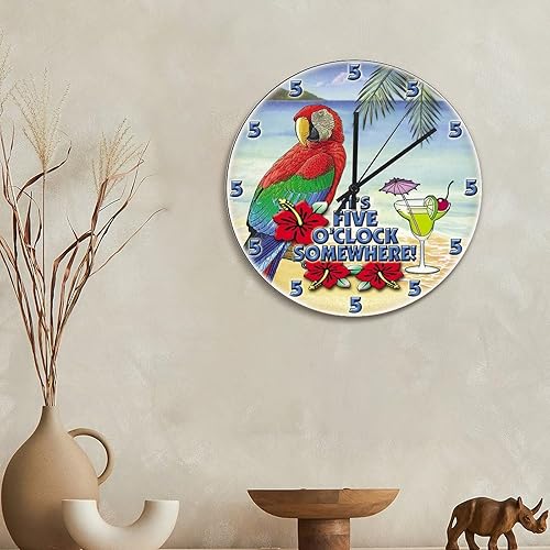 Miniatura 5 de ArogGeld Reloj de pared de playa tropical en algún lugar, reloj de pared redondo de 15 pulgadas, funciona con pilas, silencioso, sin tictac, reloj