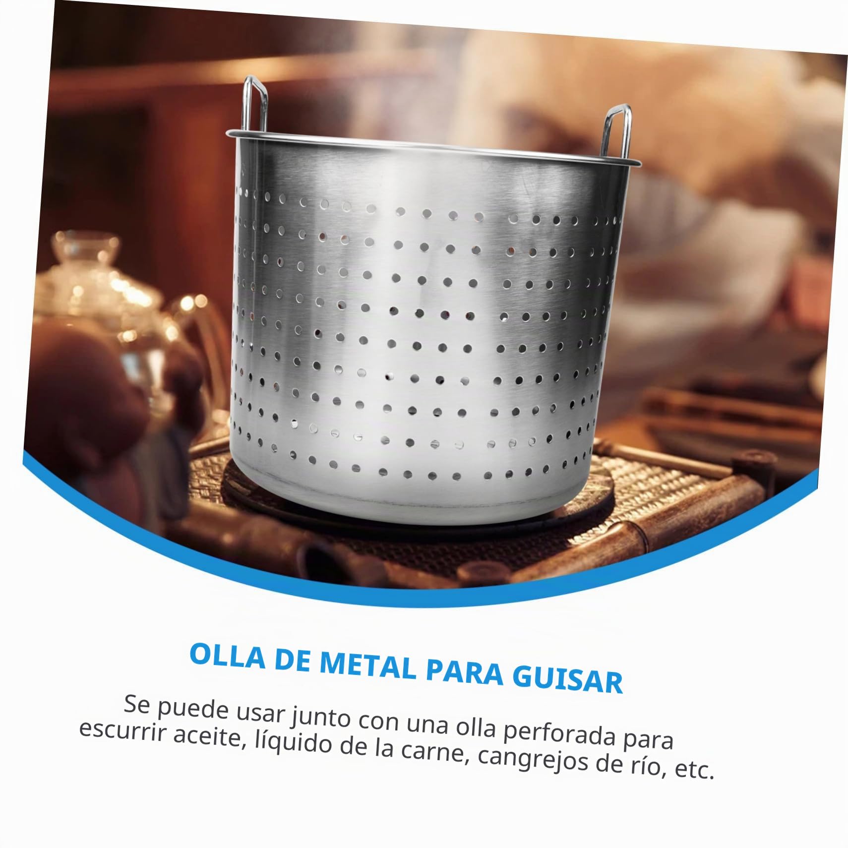GLEAVI Cubo Grande de Acero Inoxidable Fugas para Cangrejos de Río y Carne, Diseño de Asa y Función para Escurrir Aceite en Cocina
