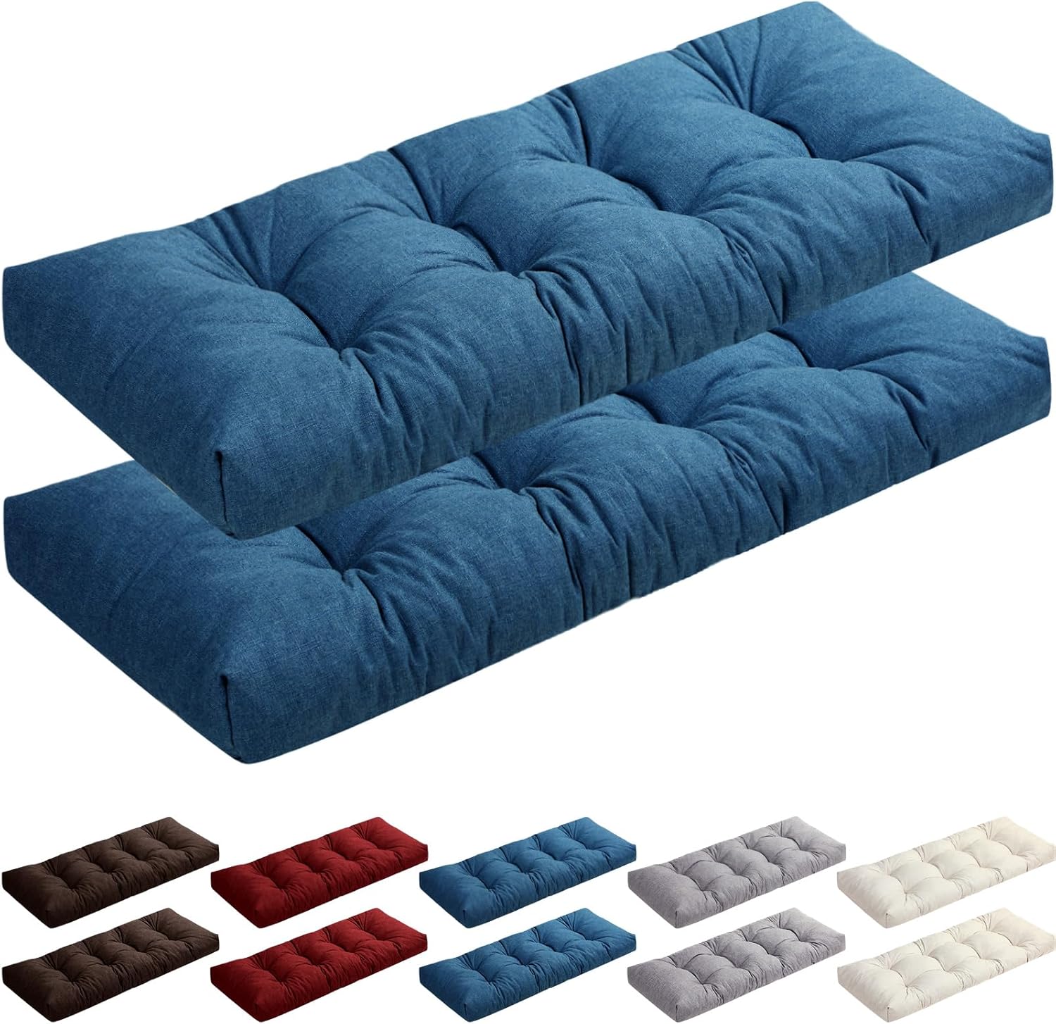 Drydiet 2 Pack Outdoor Bench Cushion, 42 x 16 Inch Waterproof Indoor Furniture Cushion Non Slip Tufted Bench Seat Pads Memory Foam Long Patio Chair Cushions for Home Porch Swing Garden Couch (Beige)