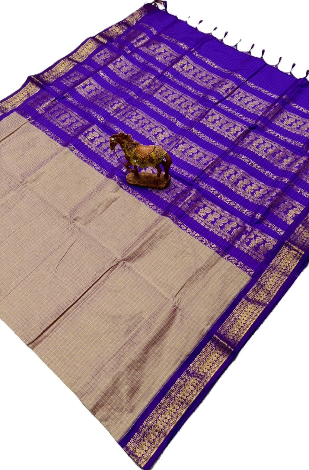 omen's Pure Kalyani Cotton SareeW with Zari Border |Sendel Saree with violet pallu and blouse – Traditional & Lightweight | Elegant look-picture-46