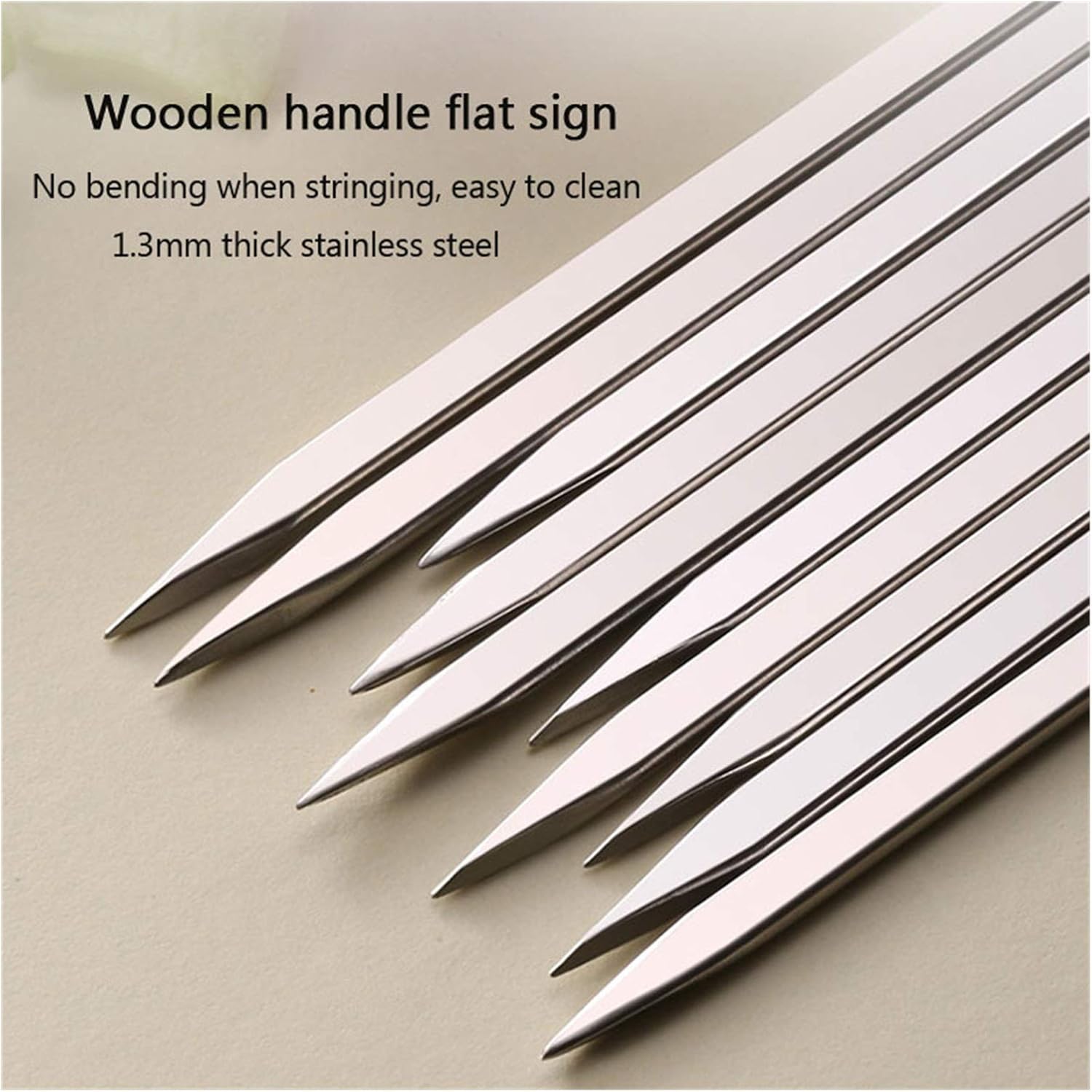 Skewers 10PCS Skewers Widened Thickened Wooden Handle Stainless Steel Barbecue Fork Barbecue Accessories (Color : 1)