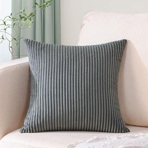 Artscope Fundas de almohada de pana a rayas acogedoras súper suaves decorativas cuadradas para sofá, dormitorio, decoración de automóvil, 20 x 20