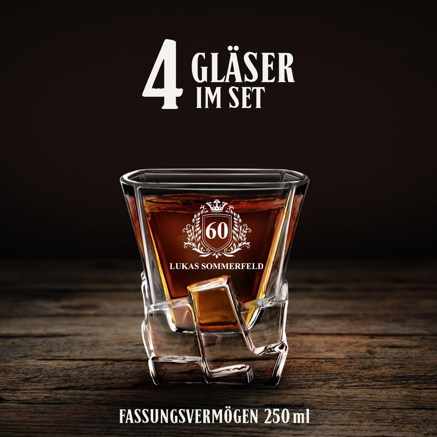 Maverton 950 ml Whiskey Karaffe + 4 / 6er Whiskygläser Set mit Gravur