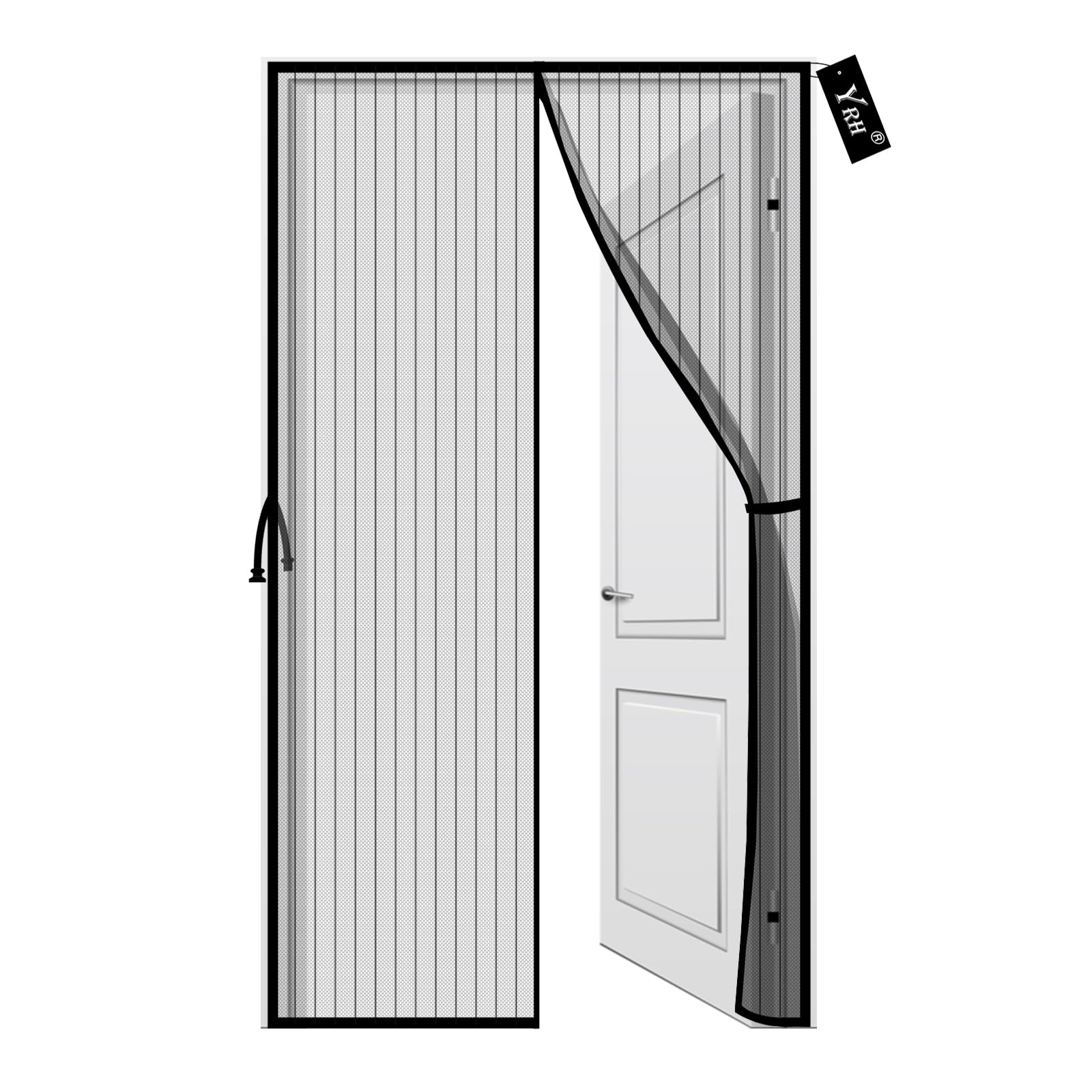 YRH Fliegengitter Balkontür Magnet 110 x 230 cm– Insektenschutz Balkontür, Fliegengitter Tür Magnetisch mit Seitlichen Schnallen, Strapazierfähiges Netz, Schwarz
