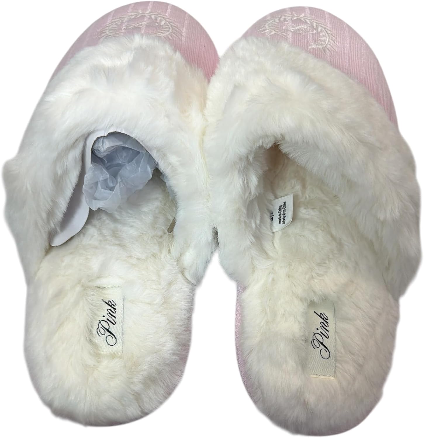 Victoria's Secret Pink Cable Knit Slippers with Faux Fur Lining & Trim – Cozy Indoor Slip-On House Slippers Pink/White New