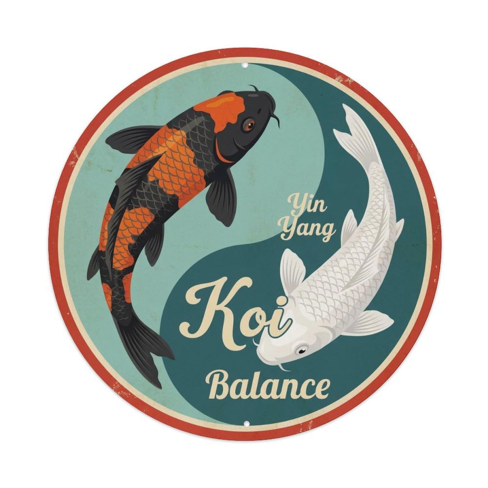 Koi Fish Yin Yang Balance Waters Harmony Duality Circle Metal Tin Sign