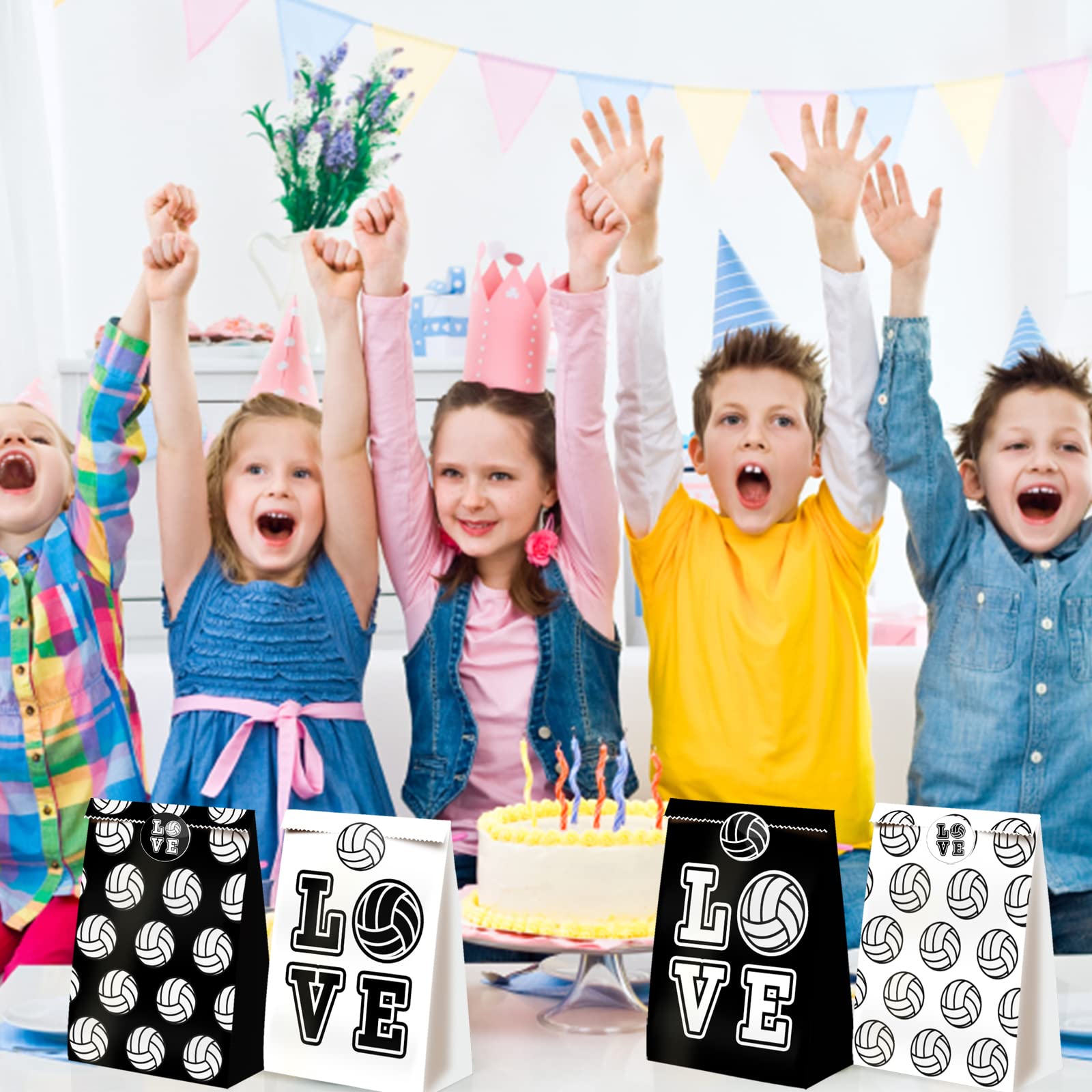 24pcs Volleyball Theme Party Supplies - Girls Volleyball Gift Bags with Decorations & Candy Bags